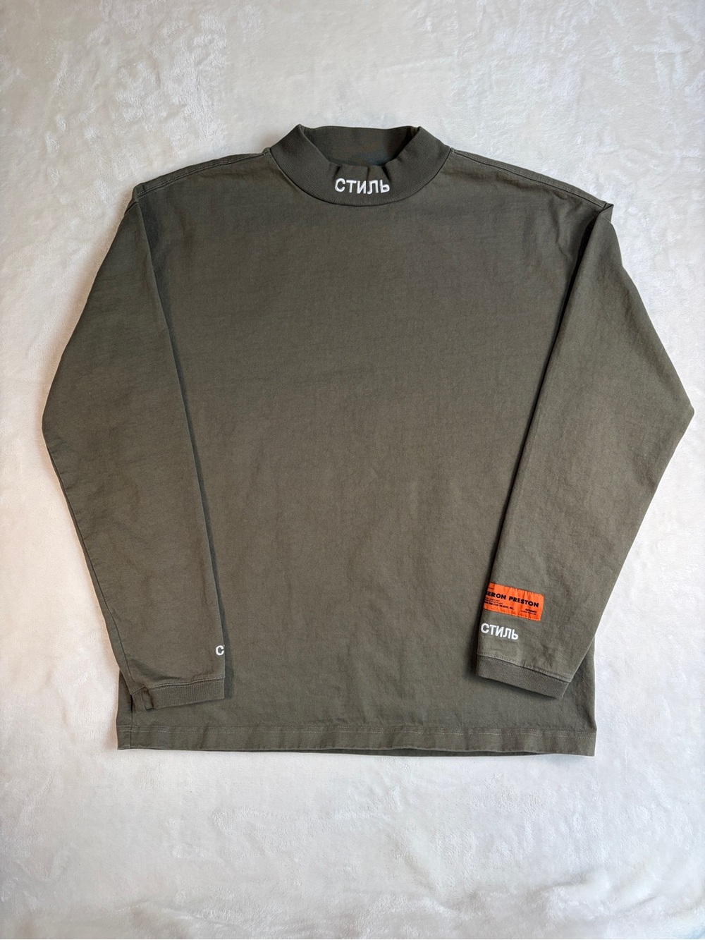 Heron Preston СТИЛЬ "Style" Mock Neck Long Sleeve - Dark Olive - Size Medium